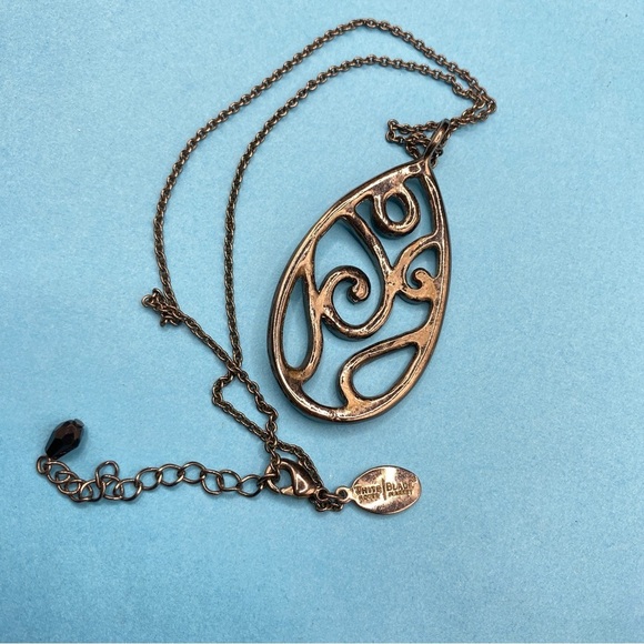 WHITE HOUSE BLACK MARKET Marcasite Swirl LargeTear Drop Black Chain Pendant - Picture 4 of 6